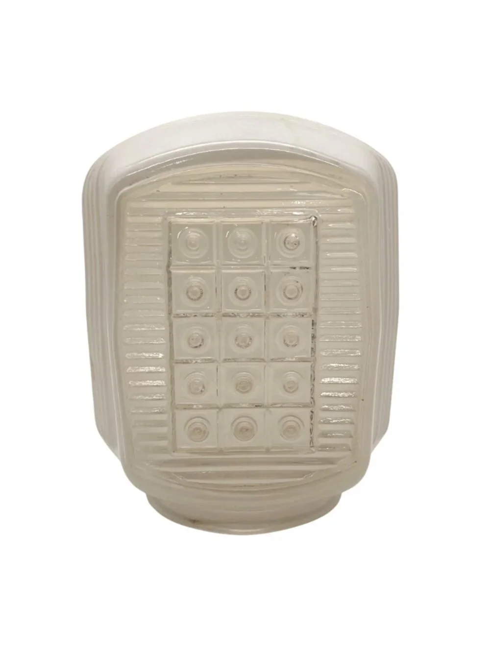 Vintage Milk Glass Art Deco Light Fixture Shade With Clear Geometric Panel 6" - Picture 4 of 13